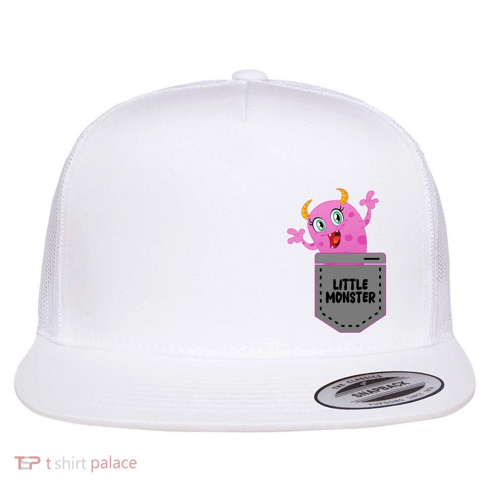 Cute Little Monster Pocket Logo Flat Bill Trucker Hat