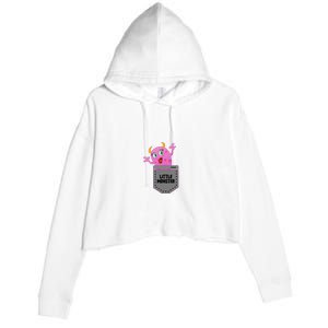 Cute Little Monster Pocket Logo Crop Fleece Hoodie