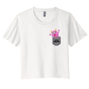 Cute Little Monster Pocket Logo Women's Crop Top Tee