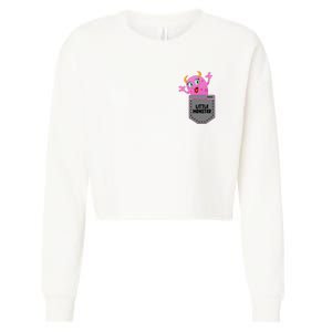 Cute Little Monster Pocket Logo Cropped Pullover Crew