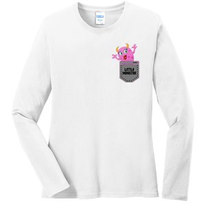 Cute Little Monster Pocket Logo Ladies Long Sleeve Shirt