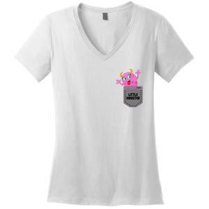 Cute Little Monster Pocket Logo Women's V-Neck T-Shirt