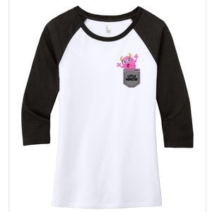 Cute Little Monster Pocket Logo Women's Tri-Blend 3/4-Sleeve Raglan Shirt