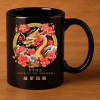 Chinese Lunar New Year 2024 Year of the Dragon Zodiac Sign  11oz C Handle Ceramic Mug