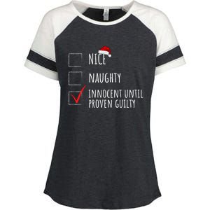 Christmas List Nice Naughty Innocent Until Proven Guilty Cute Gift Enza Ladies Jersey Colorblock Tee