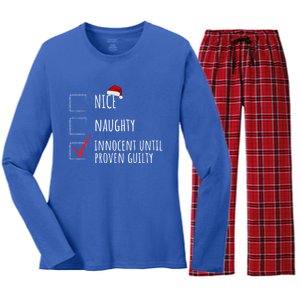 Christmas List Nice Naughty Innocent Until Proven Guilty Cute Gift Women's Long Sleeve Flannel Pajama Set 