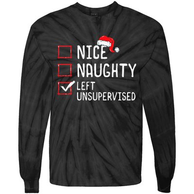 Christmas List Nice Naughty Left Unsupervised  Tie-Dye Long Sleeve Shirt