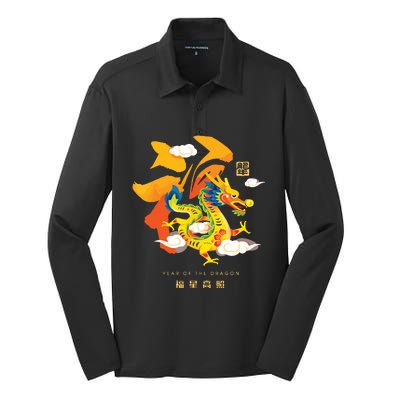 Chinese Lunar New Year 2024 Year Of The Dragon Zodiac Sign Silk Touch Performance Long Sleeve Polo