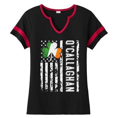 Callaghan Last Name Irish Pride Flag USA St Patrick's Day Ladies Halftime Notch Neck Tee