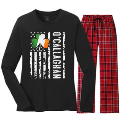 Callaghan Last Name Irish Pride Flag USA St Patrick's Day Women's Long Sleeve Flannel Pajama Set 