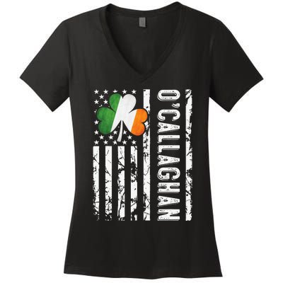 Callaghan Last Name Irish Pride Flag USA St Patrick's Day Women's V-Neck T-Shirt