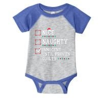 Christmas List Nice Naughty Innocent Until Proven Guilty Gift Infant Baby Jersey Bodysuit