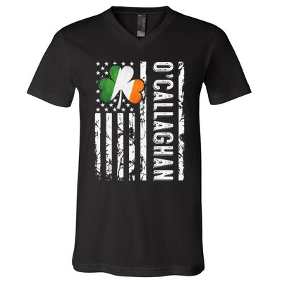 Callaghan Last Name Irish Pride Flag USA St Patrick's Day Day V-Neck T-Shirt