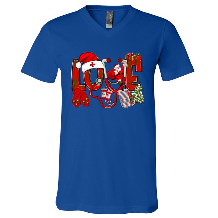 Christmas Love Nurse Stethoscope Nurses Xmas Pajamas Gift V-Neck T-Shirt