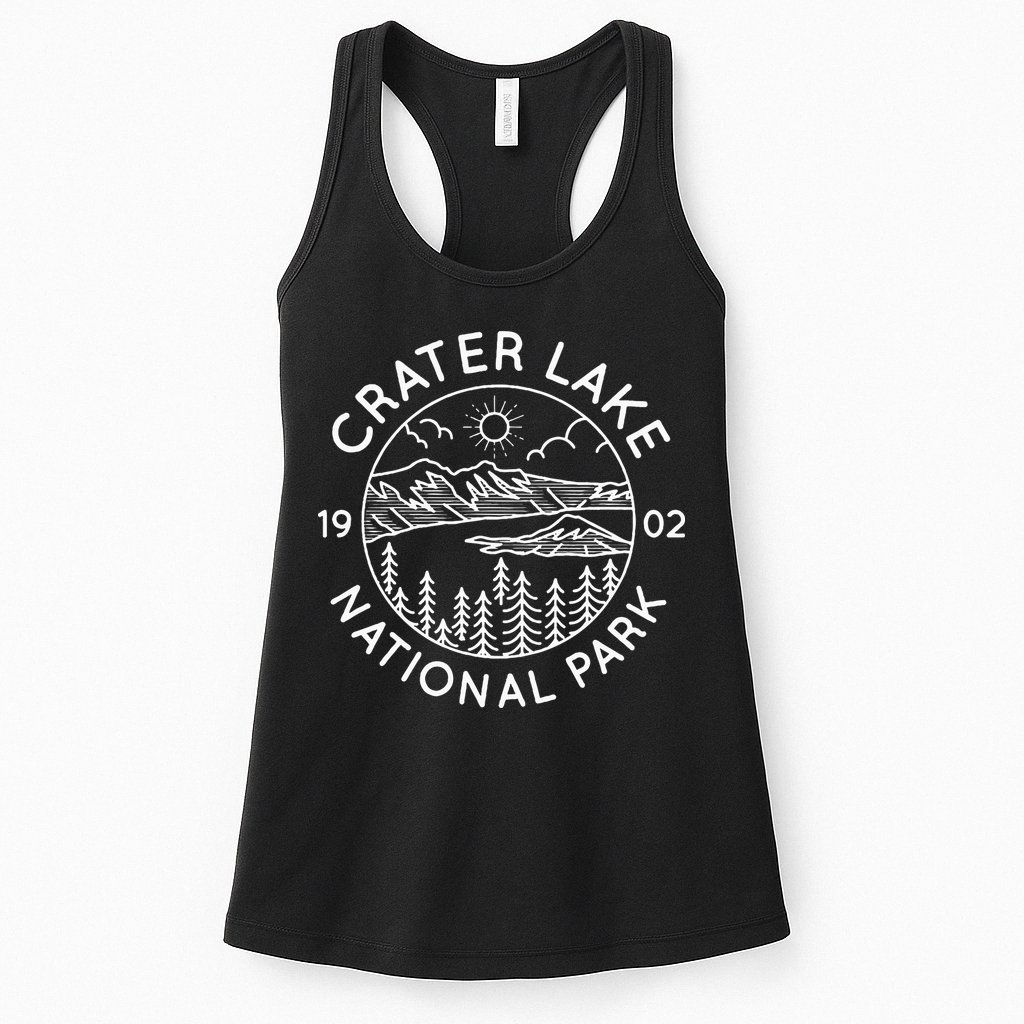 Crater Lake National Park Cool White Line Art Outdoor Womens Tank Top
