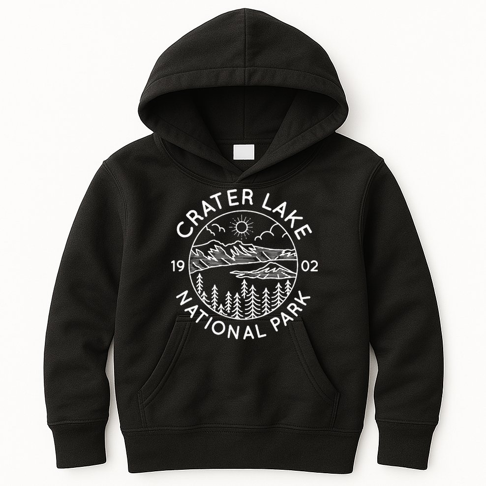 Crater Lake National Park Cool White Line Art Outdoor Kids Hoodie