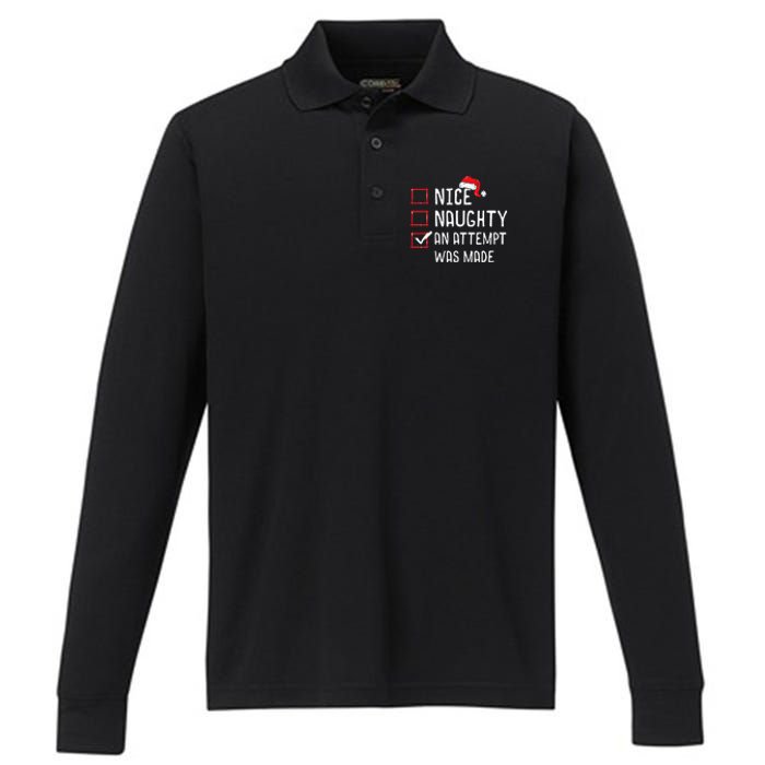 Christmas List Nice Naughty An Attempt Was Made Performance Long Sleeve Polo