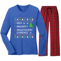 Christmas List Nice Naughty Insufficient Evidence Funny Great Gift Women's Long Sleeve Flannel Pajama Set 