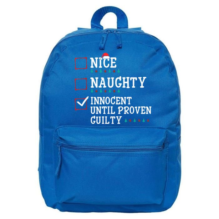 Christmas List Nice Naughty Innocent Until Proven Guilty Gift 16 in Basic Backpack