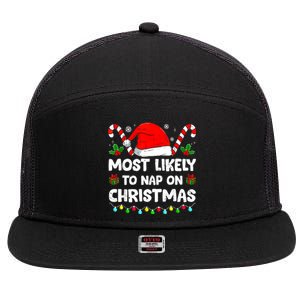 Christmas Likely Nap On Christmas Family Xmas Pajamas Pj 7 Panel Mesh Trucker Snapback Hat