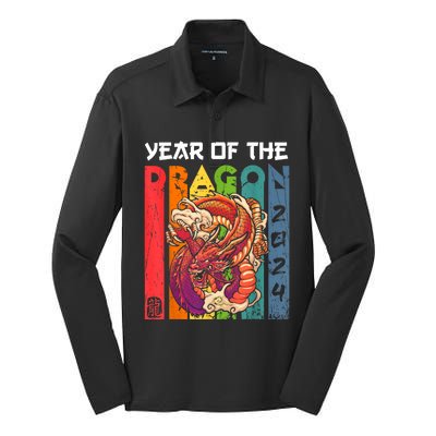 Chinese Lunar New Year 2024 Year Of The Dragon Zodiac Sign Silk Touch Performance Long Sleeve Polo