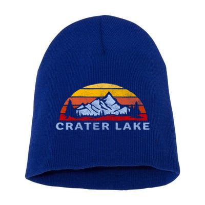 Crater Lake National Park Retro Sunset Design Gift Short Acrylic Beanie