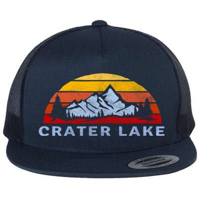 Crater Lake National Park Retro Sunset Design Gift Flat Bill Trucker Hat