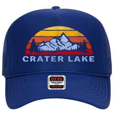 Crater Lake National Park Retro Sunset Design Gift High Crown Mesh Back Trucker Hat