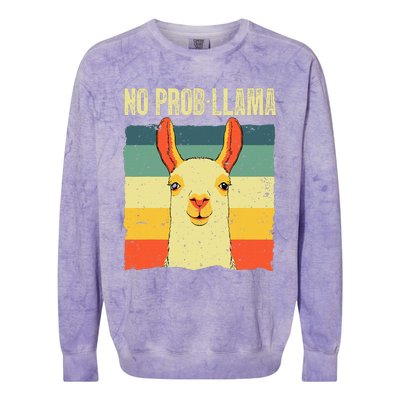 Cool Llama No Prob Llama Alpaca Farming Animal Colorblast Crewneck Sweatshirt