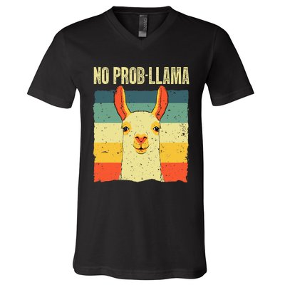 Cool Llama No Prob Llama Alpaca Farming Animal V-Neck T-Shirt