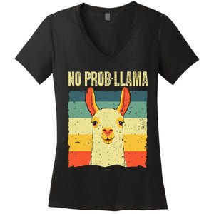 Cool Llama No Prob Llama Alpaca Farming Animal Women's V-Neck T-Shirt