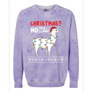 Christmas Llama No Probllama Funny Ugly Christmas Gift Colorblast Crewneck Sweatshirt