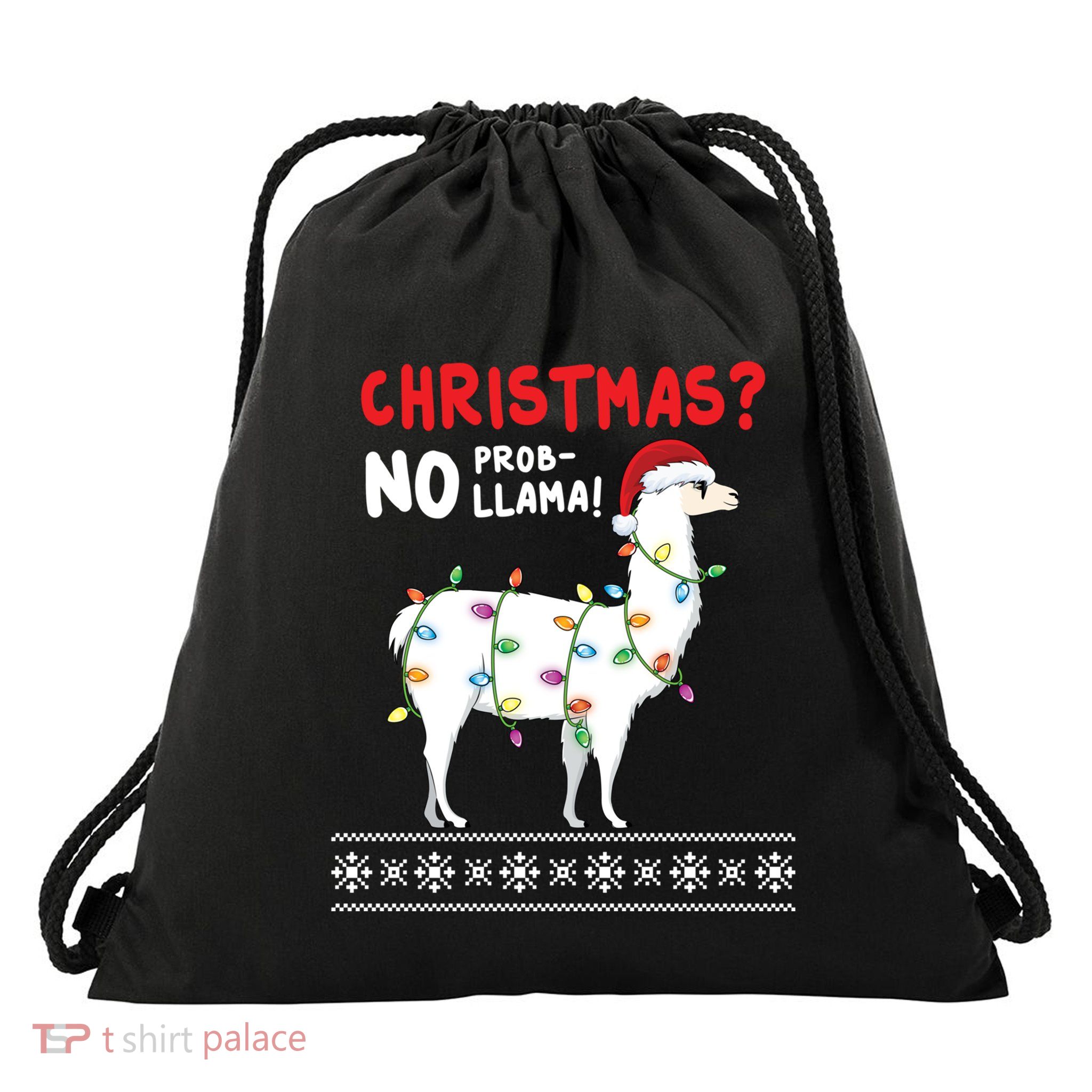 Christmas Llama No Probllama Funny Ugly Christmas Gift Drawstring Bag