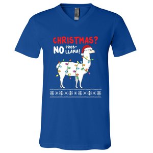 Christmas Llama No Probllama Funny Ugly Christmas Gift V-Neck T-Shirt