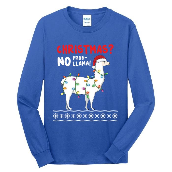 Christmas Llama No Probllama Funny Ugly Christmas Gift Tall Long Sleeve T-Shirt