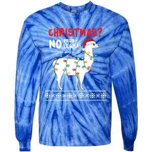 Christmas Llama No Probllama Funny Ugly Christmas Gift Tie-Dye Long Sleeve Shirt