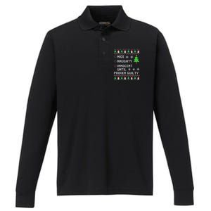 Christmas List Nice Naughty Innocent Until Proven Guilty Great Gift Performance Long Sleeve Polo