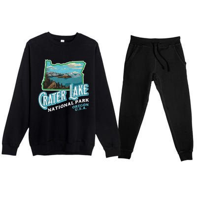 Crater Lake National Park Gift Vintage Oregon Retro Cool Gift Premium Crewneck Sweatsuit Set