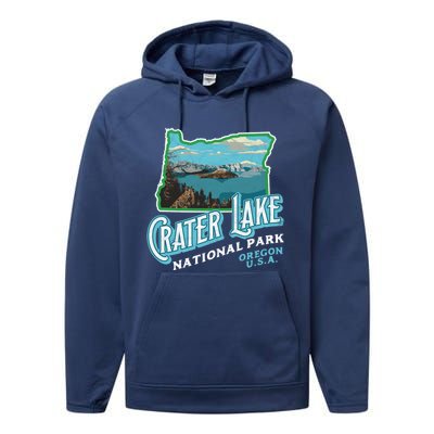 Crater Lake National Park Gift Vintage Oregon Retro Cool Gift Performance Fleece Hoodie