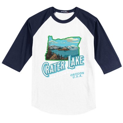 Crater Lake National Park Gift Vintage Oregon Retro Cool Gift Baseball Sleeve Shirt