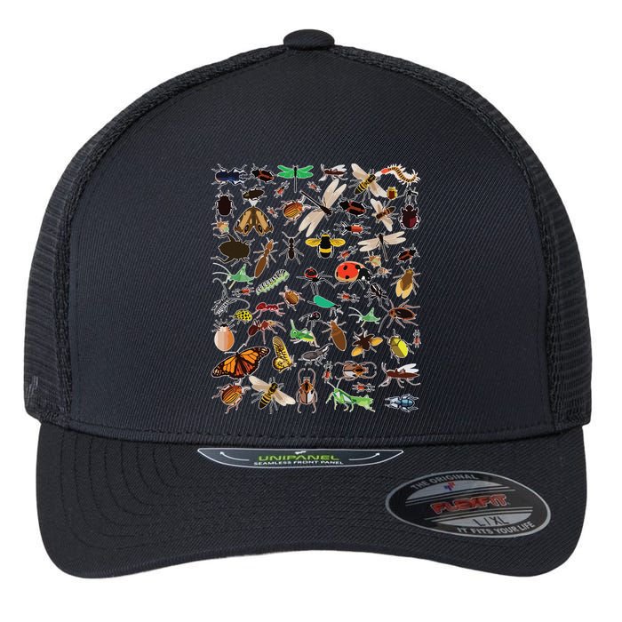 Cool Lots Of Bugs Funny Insect Lover Entomologist Flexfit Unipanel Trucker Cap
