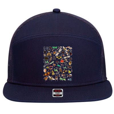 Cool Lots Of Bugs Funny Insect Lover Entomologist 7 Panel Mesh Trucker Snapback Hat