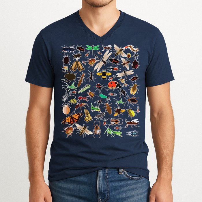 Cool Lots Of Bugs Funny Insect Lover Entomologist V-Neck T-Shirt