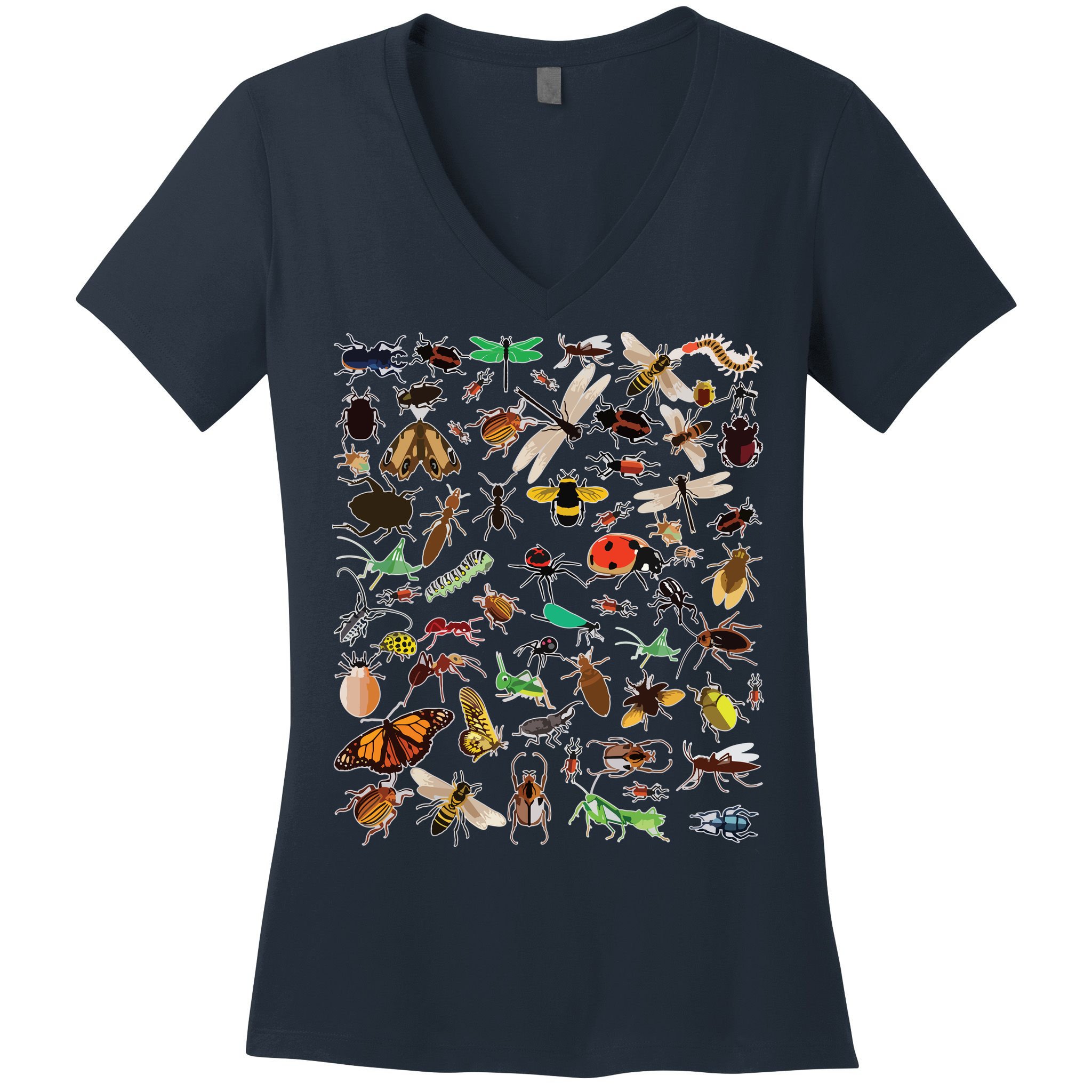 Cool Lots Of Bugs Funny Insect Lover Entomologist Women's V-Neck T-Shirt