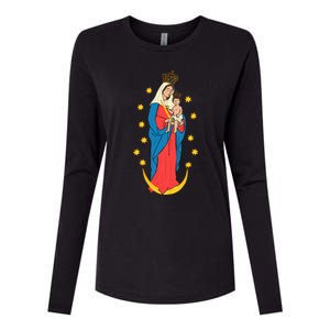 Chiquinquira Lady Of The Rosary Womens Cotton Relaxed Long Sleeve T-Shirt