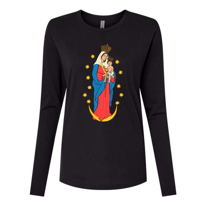 Chiquinquira Lady Of The Rosary Womens Cotton Relaxed Long Sleeve T-Shirt