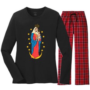 Chiquinquira Lady Of The Rosary Women's Long Sleeve Flannel Pajama Set 