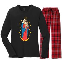 Chiquinquira Lady Of The Rosary Women's Long Sleeve Flannel Pajama Set 