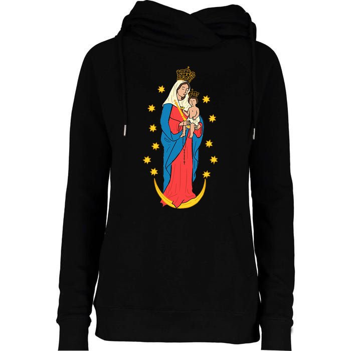 Chiquinquira Lady Of The Rosary Womens Funnel Neck Pullover Hood