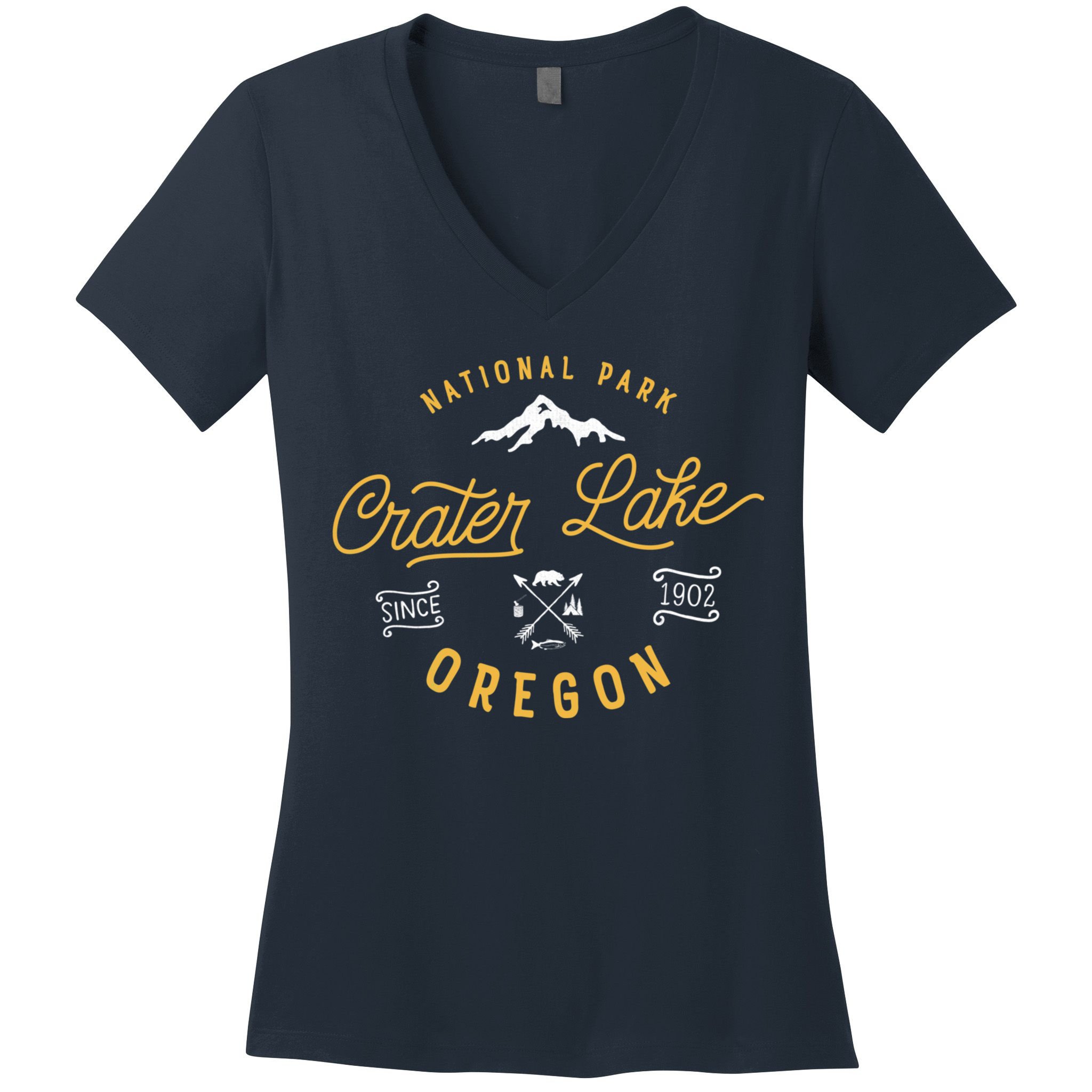 Crater Lake Oregon National Park Vintage Retro Outdoor Novelty Women's V-Neck T-Shirt